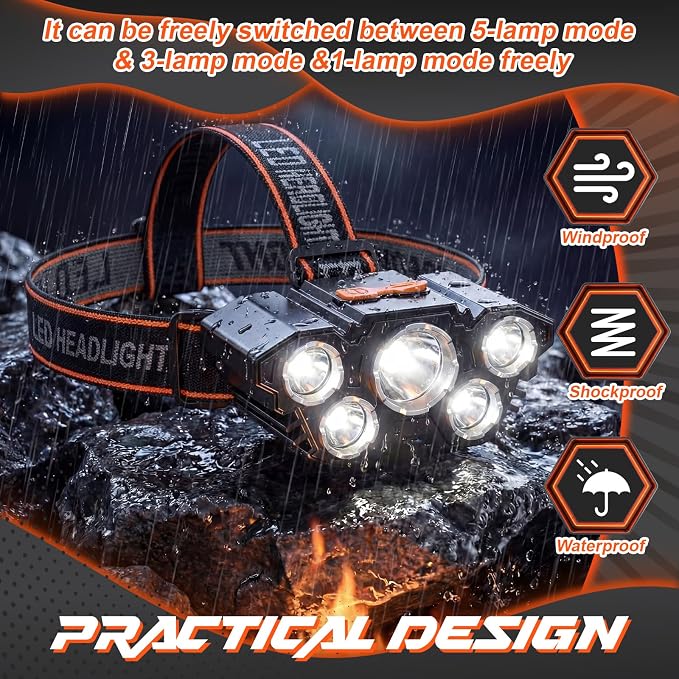 10 Pack Rechargeable Headlamp, USB Rechargeable LED Head Lamp Bulk, 4 Mode 90° - Image 3