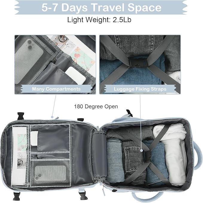 Hanples Large Travel Backpack for Women, 40L Carry on Luggage Backpack - Image 8
