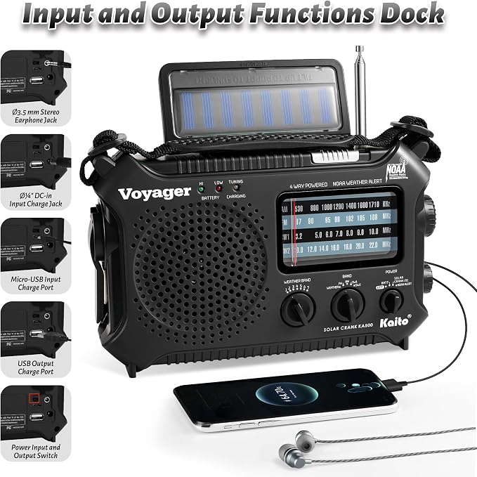 Kaito KA500 5-way Powered Emergency AM/FM/SW NOAA Weather Alert Radio - Image 4