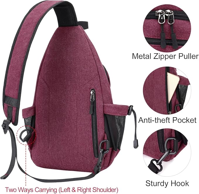 MOSISO Sling Backpack, Canvas Crossbody Hiking Daypack Bag - Image 5