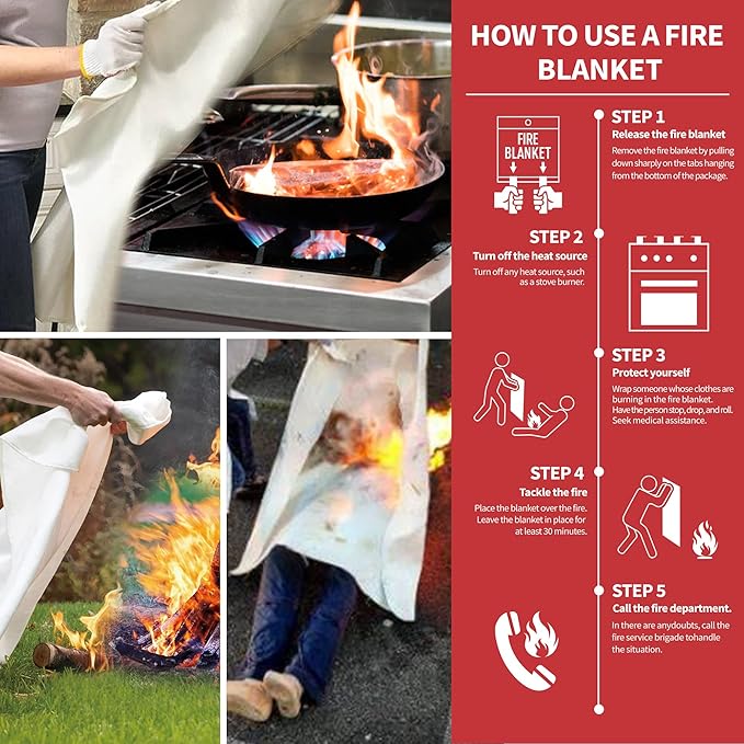 Fire Blanket for Kitchen and Home, Fiberglass Emergency Fire Blanket, 2 Pack - Image 3