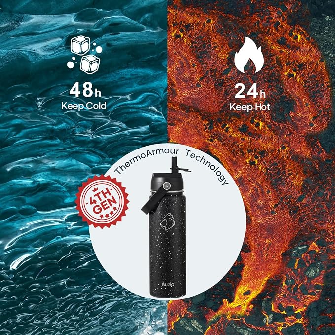 BUZIO 24 oz Insulated Water Bottle, Stainless Steel Wide Mouth Water Flask - Image 2