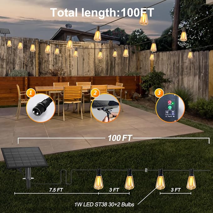 BLIATLUS 100FT Solar String Lights Outdoor Waterproof - Image 2