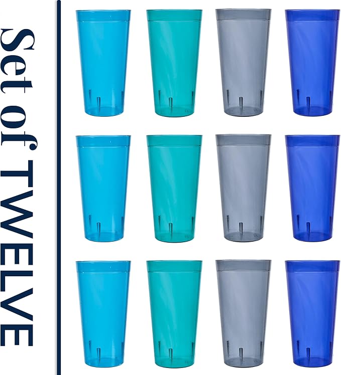 US Acrylic Café Plastic Reusable Tumblers 32-ounce Iced-Tea Cups, Coastal | - Image 8