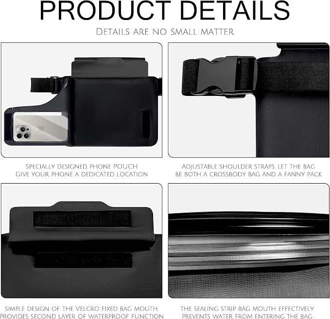 Waterproof bag Fanny Pack with Phone Case, Water proof Phone Pouch Dry Bag Keep - Image 7