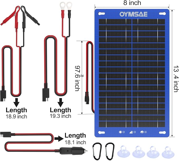 OYMSAE 12W Solar Car Battery Charger Portable 12V Trickle Battery Charger & - Image 4