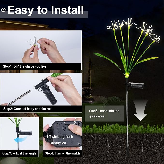Solar Garden Lights Outdoor: Waterproof 2-Pack DIY Decorative Firework Lights - Image 3