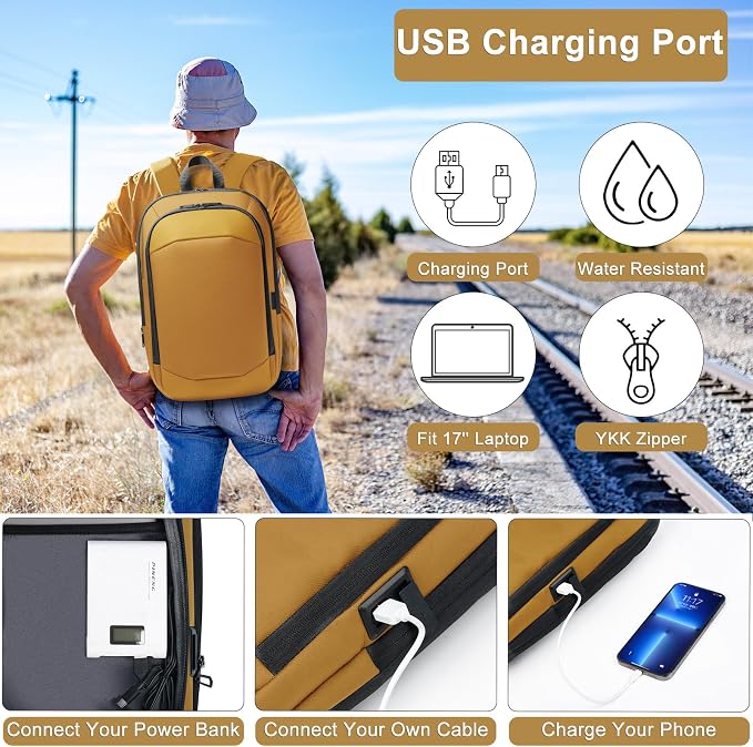 hk Business Backpack for Men 17 Inch, Slim & Expandable Waterproof Travel - Image 2