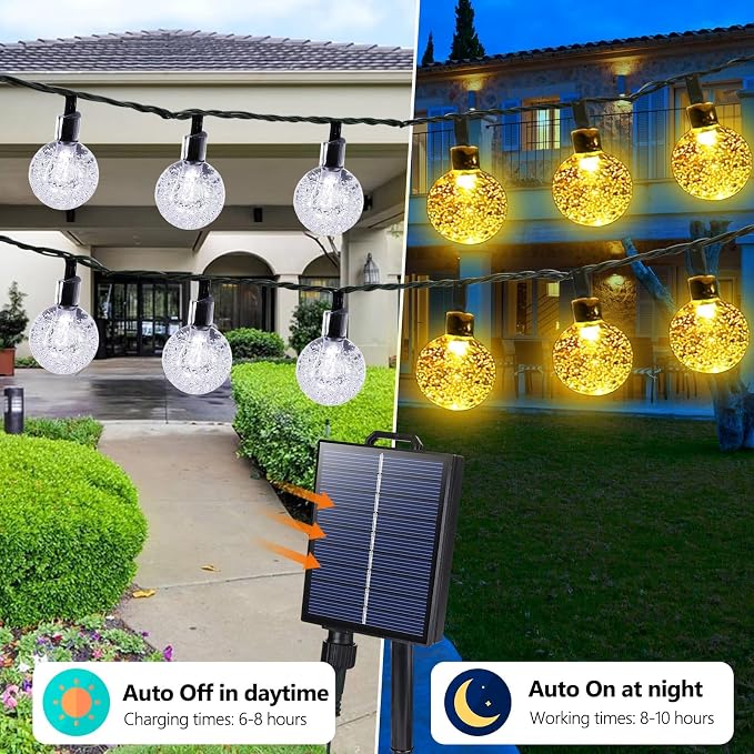Joomer Solar String Lights Outdoor, 65FT 100LED Globe String Lights 8 Lighting - Image 2