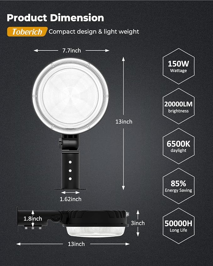 toberich LED Barn Light 2 Packs, 150W 20000LM Yard Area Lights Dusk to Dawn - Image 6