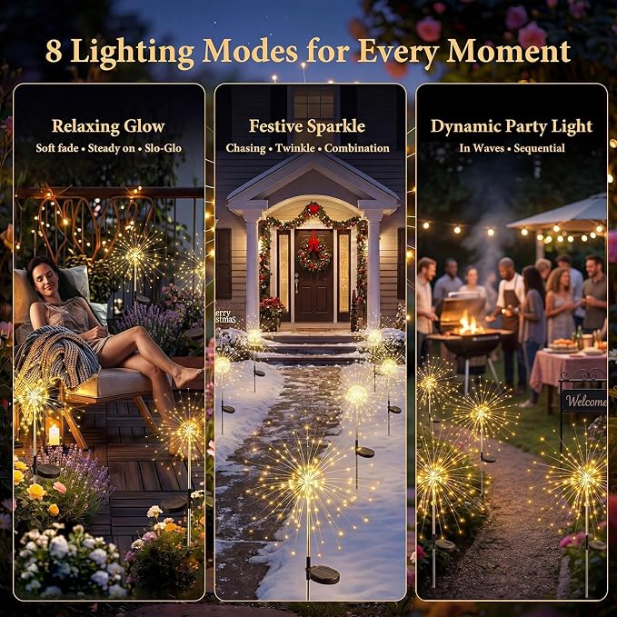 Solar Firework Lights Outdoor 4 Pack, 120LED Solar Starburst Garden Lights - Image 3