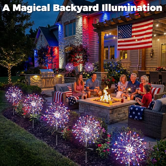 suddus 4th of July Decorations Solar Garden Lights, Upgrade 2Pack 150LED Red - Image 2