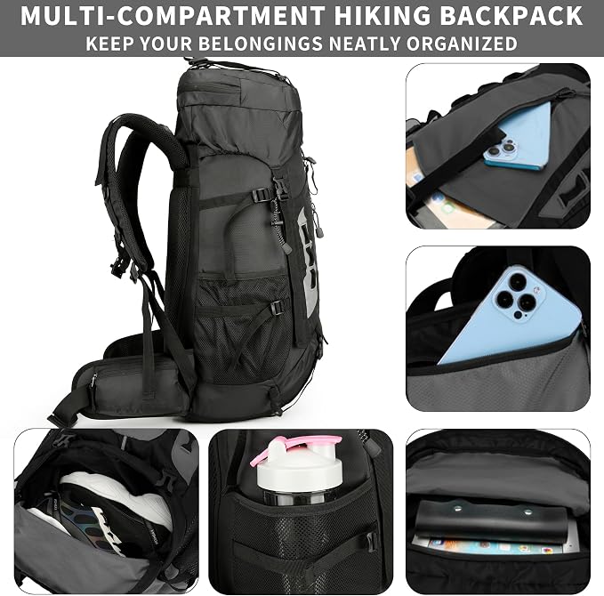 75L Hiking Backpack with Rain Cover Waterproof Camping Backpack Shoes Warehouse - Image 5