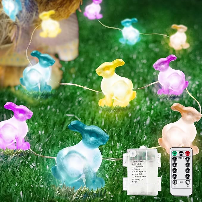 EXF Easter Decorations Bunny Pastel Fairy Lights, Battery Operated by EXF