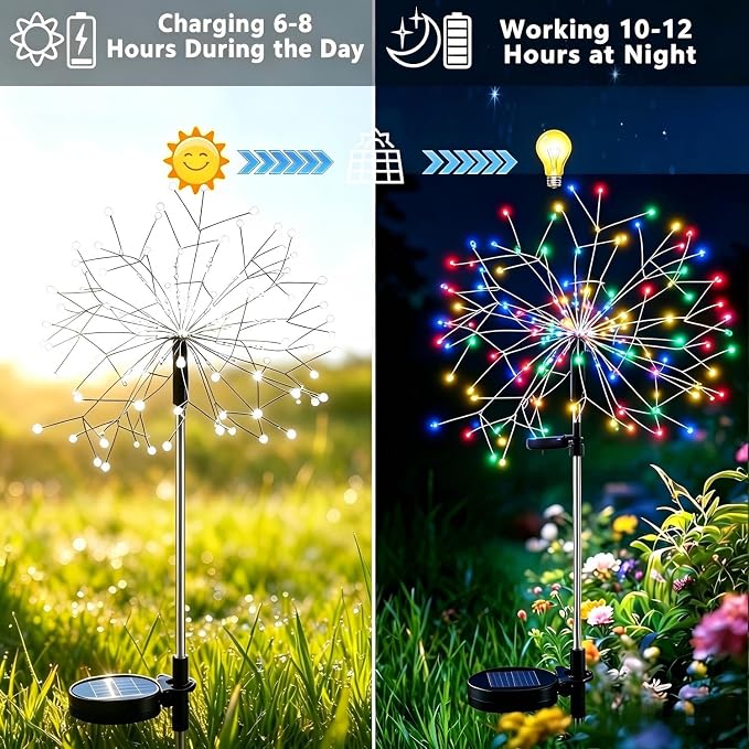 210 LED Solar Firework Lights, 8 Modes Solar Garden Lights Outdoor Waterproof - Image 5