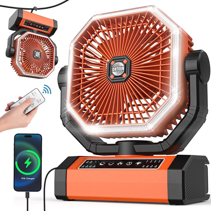 Battery Powered 9-Inch Rechargeable Portable Fan - 10000mAh Auto Oscillation by Orteen