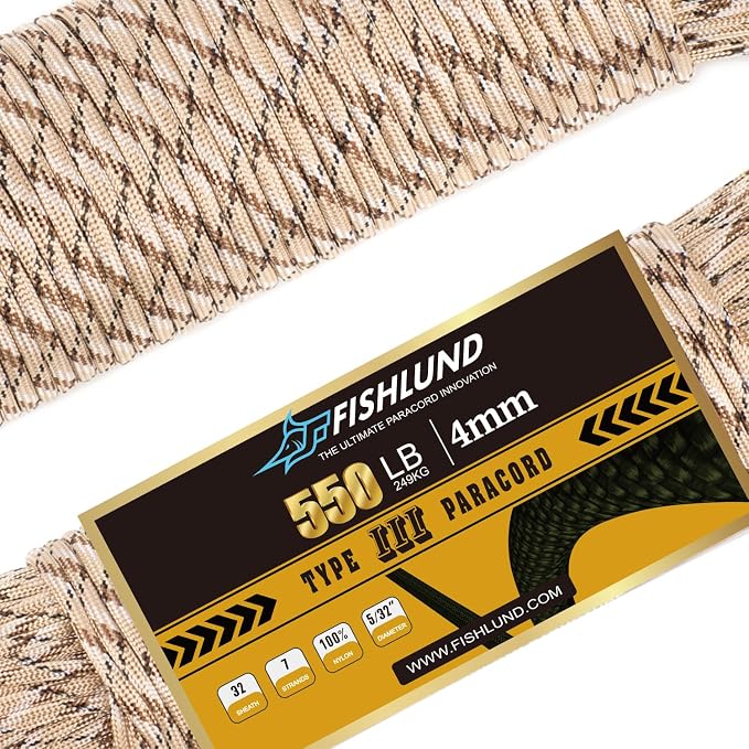 Paracord 550 lb, 7 Strand Paracord Rope 100ft 4mm, Nylon Parachute Cord by FISHLUND