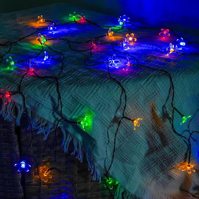 OZS 2PK 80LED 50FT Flower Solar String Lights Outdoor Waterproof, Cherry - Image 8