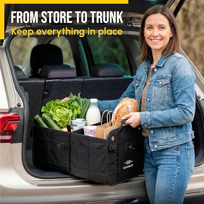 2-Section Trunk Organizer Foldable Car Storage Bin – Compact Dual-Compartment - Image 5