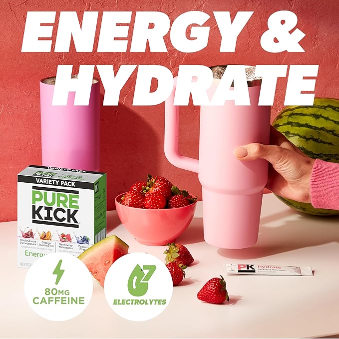 PURE KICK Energy and Hydrate Singles To Go Drink Mix Variety Pack, Strawberry - Image 3