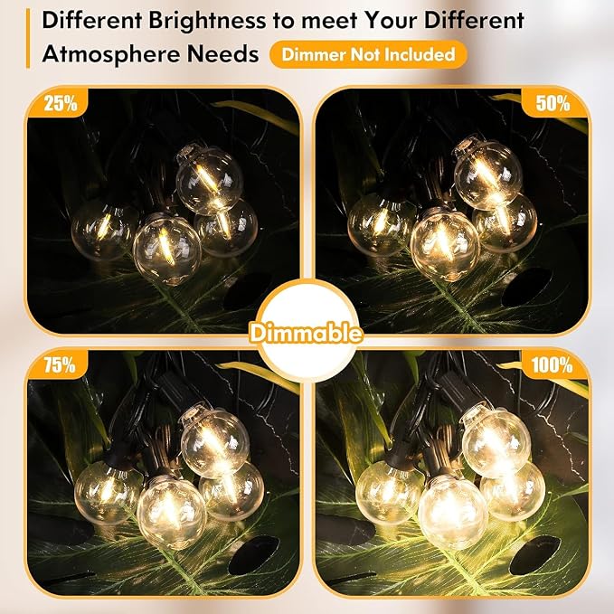 60FT Outdoor String Lights Waterproof, Bright 2700K LED Patio Lights String - Image 5