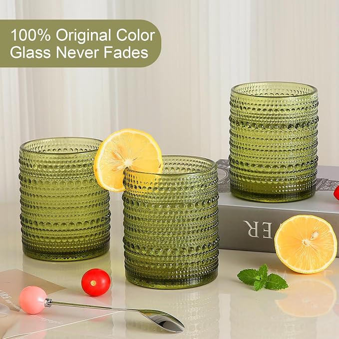 ZMOWIPDL Vintage Glassware Drinking Glasses Set of 6, 12 oz Hobnail Glass Cups - Image 3