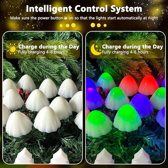 OZS 2PK 32LED 55FT Mushroom Solar Garden Lights Outdoor, Solar String Lights - Image 2