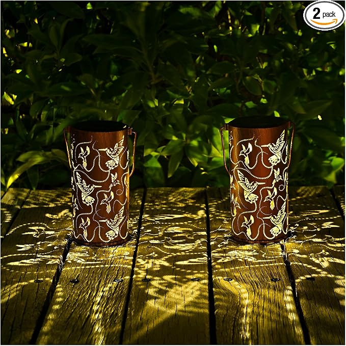 2 Pack Solar Lanterns Outdoor Hanging Hummingbird Decor Lantern, Waterproof by AITENISEN