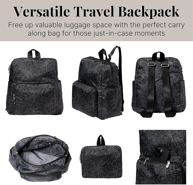 Baggallini Women's Carryall Packable Backpack, Midnight Blossom - Image 5