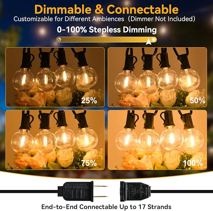 100ft Outdoor String Lights Waterproof/Connectable/Dimmable - Image 4
