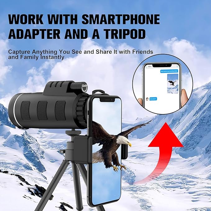Monocular Telescope 40x60 with Smartphone Adapter, Telescope - Image 5