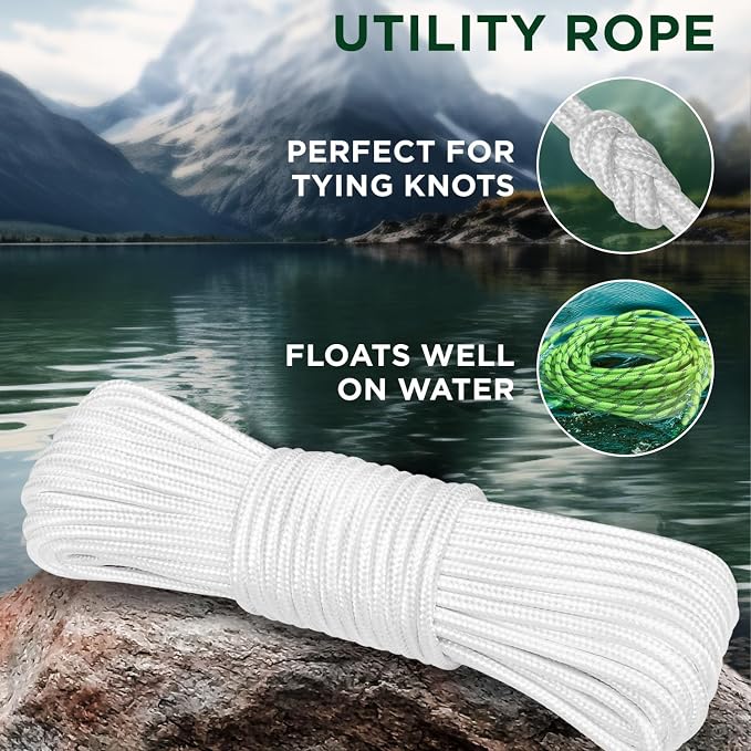TECEUM Rope – 90 Feet x 3/8 Inch – White – Strong All-Purpose Utility Rope – - Image 3
