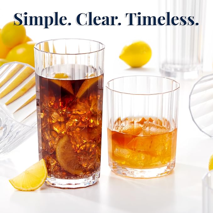 US Acrylic Faceted Clear Plastic Reusable Drinking Glasses 14oz Rocks & 18oz - Image 6