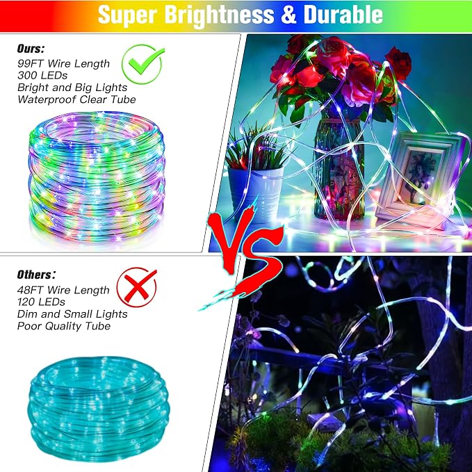 Nazuwke 99Ft LED Rope Lights Outdoor, 18 Colors Changing Fairy String Light - Image 4