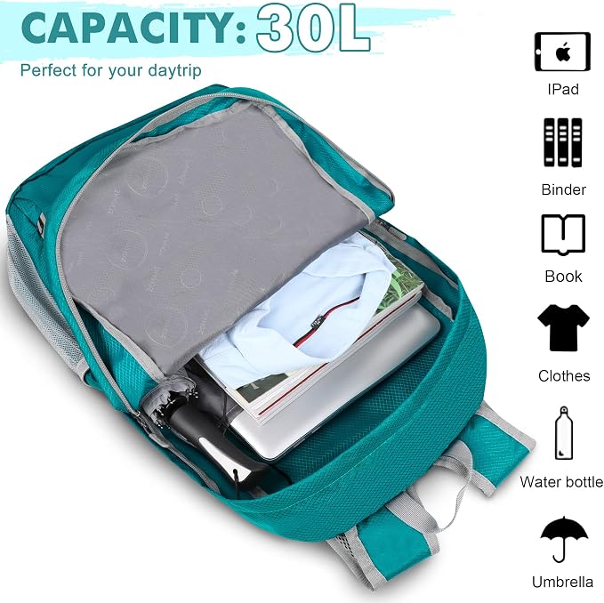 ZOMAKE Lightweight Packable Backpack 30L, Foldable Hiking Backpacks Water - Image 3