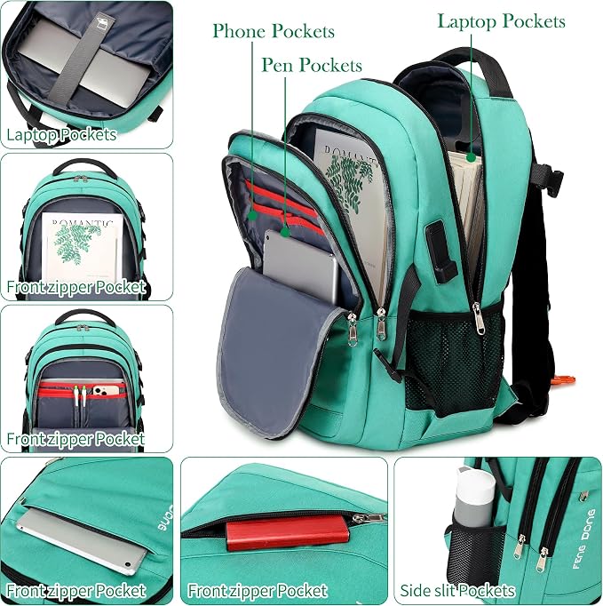FENGDONG 17.3 inch Large Laptop Backpack Durable Waterproof Travel College - Image 3