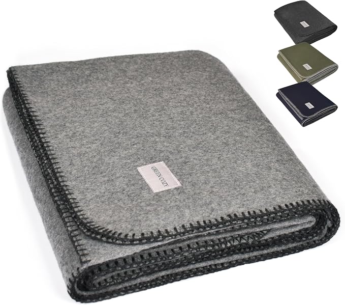 Military Style Wool Blanket – Cushioned, Breathable, Warm & Washable – by GREENCOZY