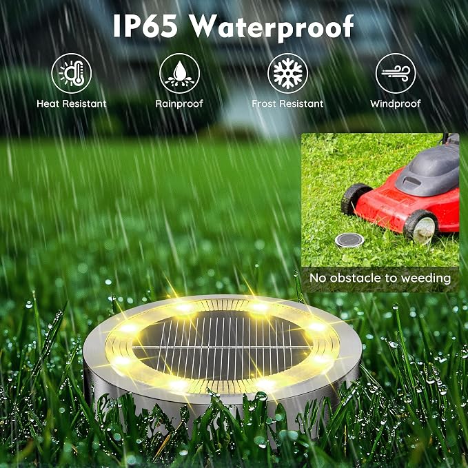 Solar Ground Lights Outdoor, 12 Pack Solar Lights Outdoor Waterproof, Mini Flat - Image 3