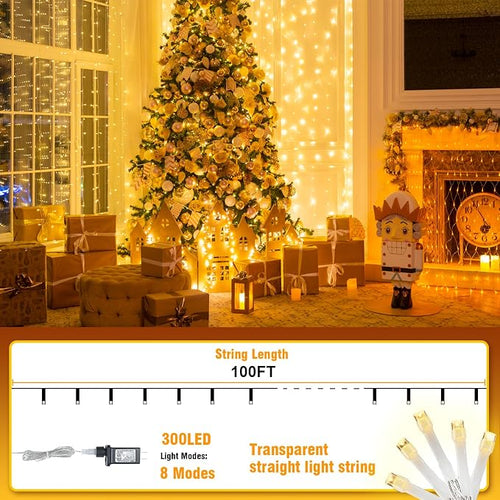 100FT Warm White String Lights – 300 LED Extra Long Waterproof Fairy Lights on - Image 2