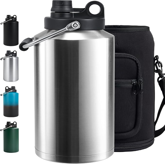 Insulated Gallon Jug with Handle, One Gallon, 128oz Stainless Steel, Large by Kerilyn