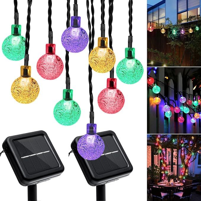 Outdoor Solar String Lights, 2x46FT 66LED 8Modes Crystal Color Solar Powered by Unknown