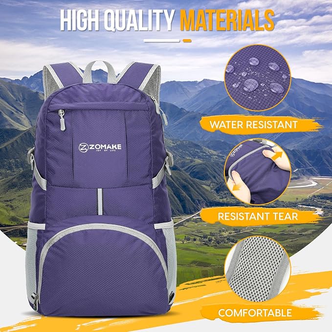 ZOMAKE Lightweight Packable Backpack 35L, Light Foldable Backpacks Water - Image 5