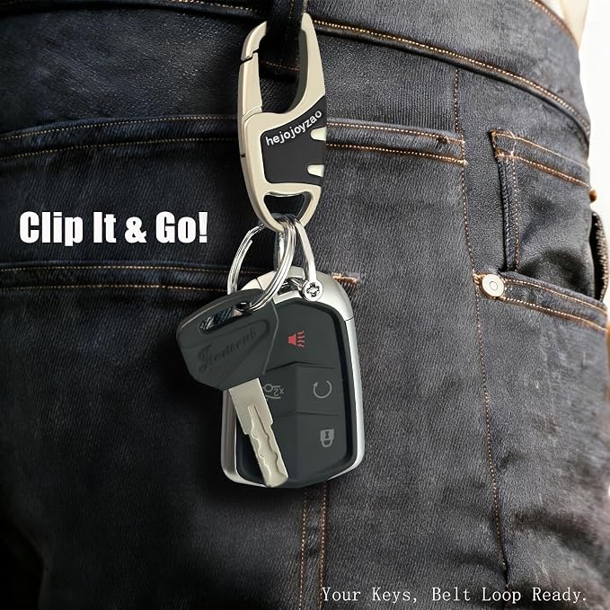 Keychain with Carabiner Clip, 4 Heavy Duty Key Rings and D Ring - Image 3