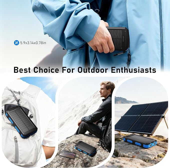 Durecopow Solar Charger Power Bank 20, Portable Charger, 4 Cables 3 Ports Fast - Image 9
