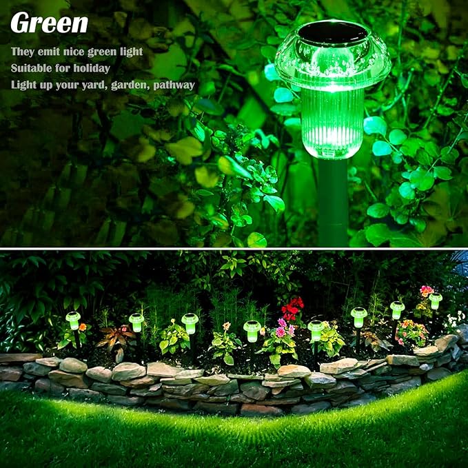 Priddop Solar Lights Outdoor Pathway Waterproof 8 Pack Green Stake LED Green - Image 5