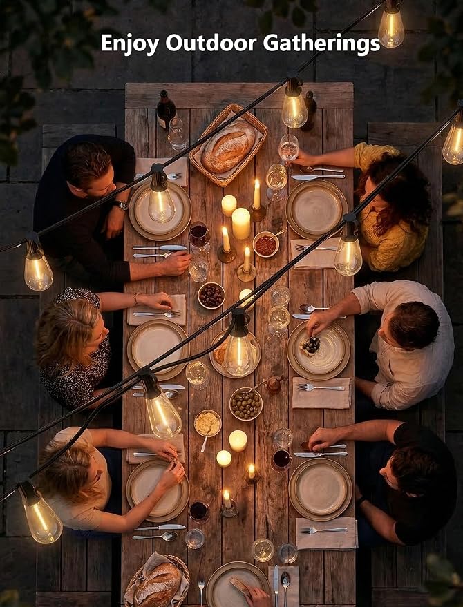 45FT Outdoor String Lights, 30 ST40 Shatterproof Vintage Edison Bulbs, Hanging - Image 6