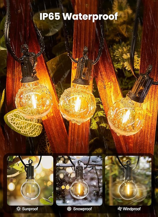 Brightown Outdoor String Lights, 55FT 25 G40 Bulbs Shatterproof IP65 Patio - Image 3