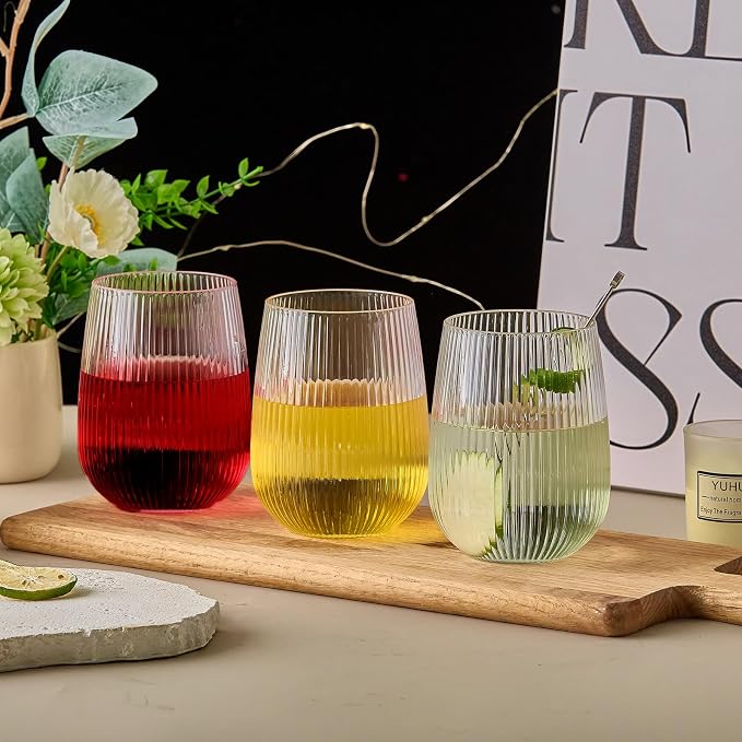 Lueumxc 36 Pack 15Oz Plastic Wine Glasses, Origami Ribbed Disposable Wine - Image 6