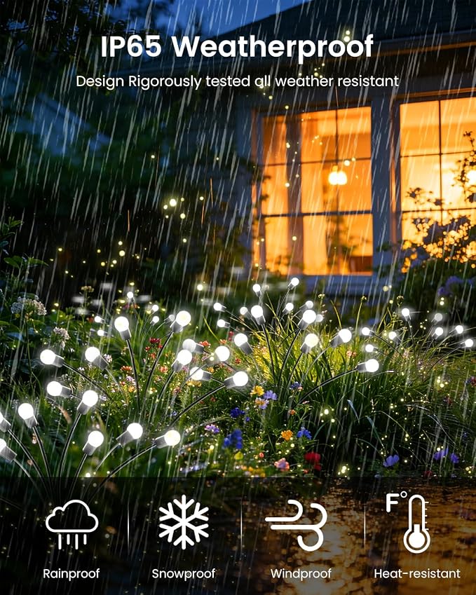 OZS 10 Pack Total 80 LED Solar Firefly Lights Fairy Outdoor - Image 6