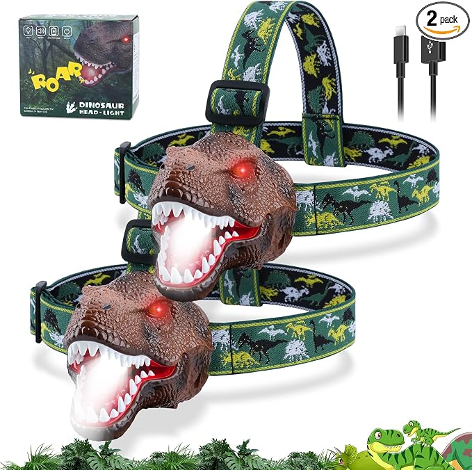 Nitigo Dinosaur Headlamp for Kids Flashlight 2 Pack, Rechargeable Led by Nitigo
